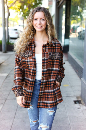 Put Together Rust Plaid & Animal Print Button Down Jacket - Coeur de la Mode