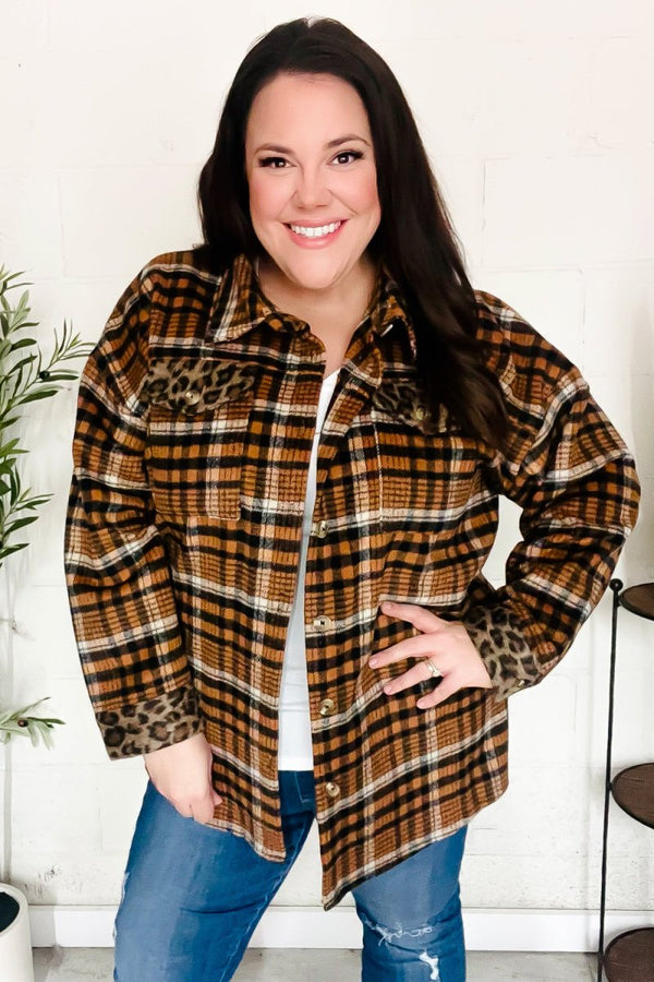 Put Together Rust Plaid & Animal Print Button Down Jacket - Coeur de la Mode