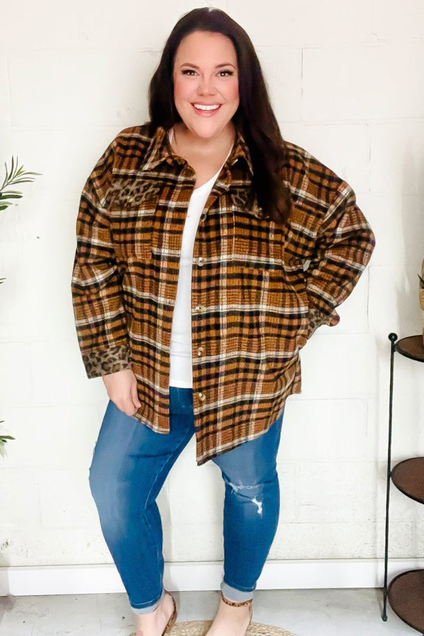 Put Together Rust Plaid & Animal Print Button Down Jacket - Coeur de la Mode