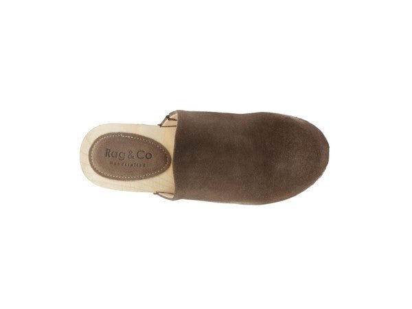 RAG & CO DARCIE TAUPE SUEDE CLOGS - Coeur de la Mode