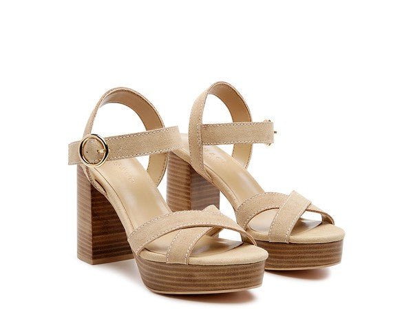 RAG&CO CHOUPETTE SUEDE LEATHER BLOCK HEELED SANDAL - Coeur de la Mode