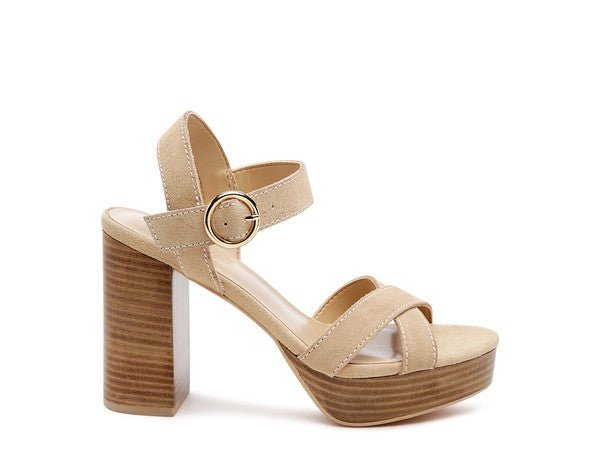 RAG&CO CHOUPETTE SUEDE LEATHER BLOCK HEELED SANDAL - Coeur de la Mode