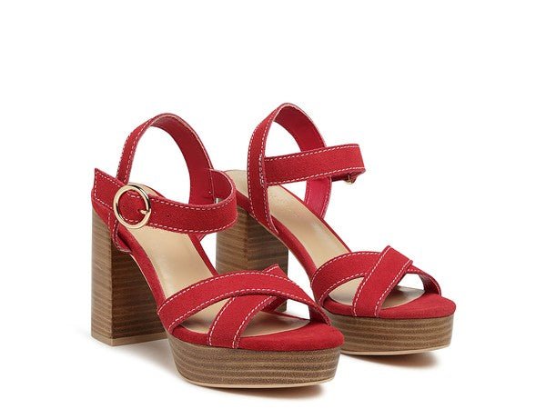RAG&CO CHOUPETTE SUEDE LEATHER BLOCK HEELED SANDAL - Coeur de la Mode