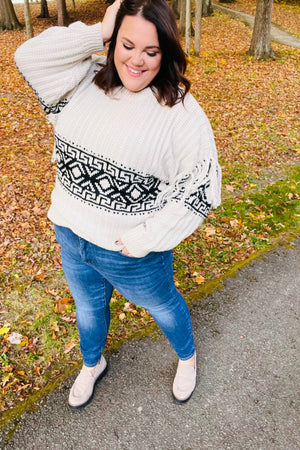 Ready For Anything Taupe & Black Tassel Aztec Sweater - Coeur de la Mode