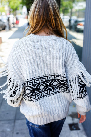 Ready For Anything Taupe & Black Tassel Aztec Sweater - Coeur de la Mode