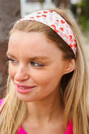 Red & Pink Heart Print Stretchy Twist Headband - Coeur de la Mode