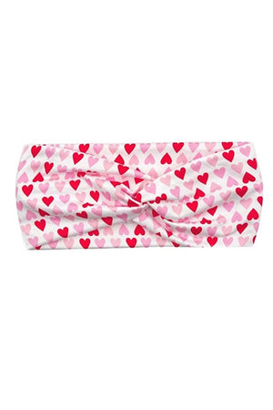 Red & Pink Heart Print Stretchy Twist Headband - Coeur de la Mode