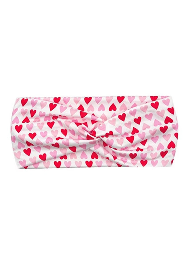 Red & Pink Heart Print Stretchy Twist Headband - Coeur de la Mode
