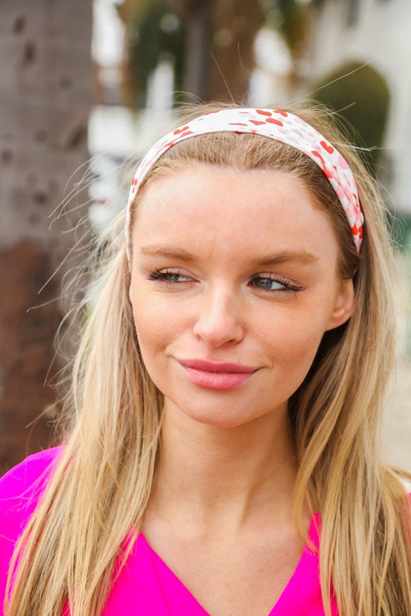 Red & Pink Heart Print Stretchy Twist Headband - Coeur de la Mode