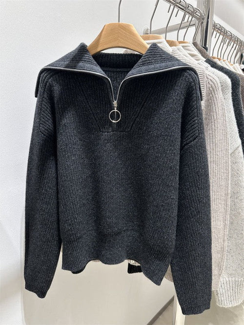 Ribbed half zip sweater - Coeur de la Mode