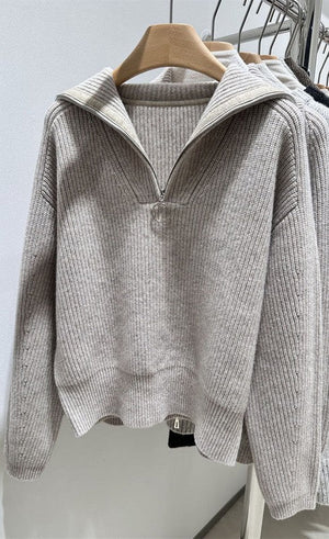 Ribbed half zip sweater - Coeur de la Mode