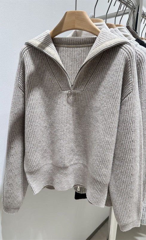 Ribbed half zip sweater - Coeur de la Mode