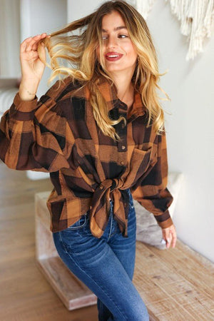 Rock'n Plaid Camel & Charcoal Button Down Oversized Shirt - Coeur de la Mode