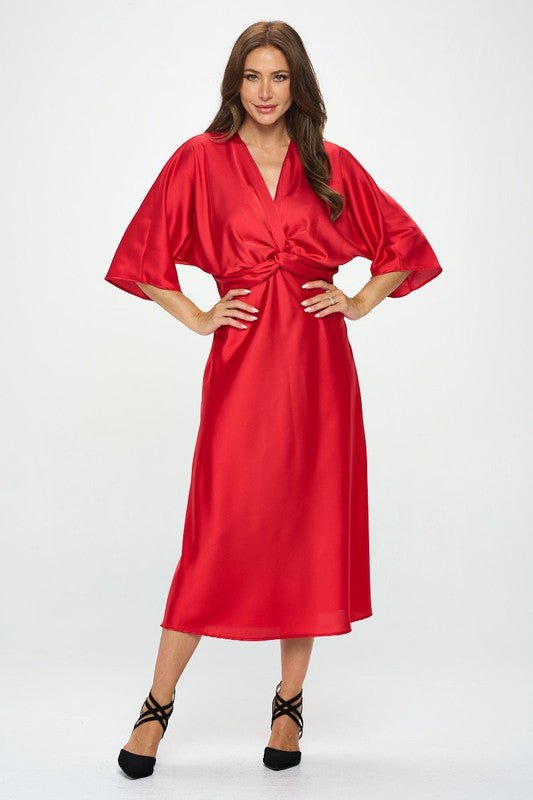 Satin Stretch Solid Dress with Front Twis - Coeur de la Mode