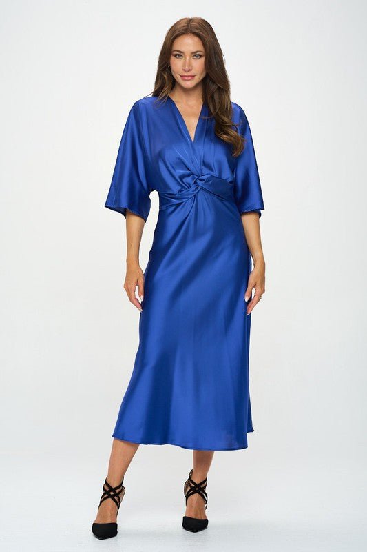 Satin Stretch Solid Dress with Front Twist - Coeur de la Mode