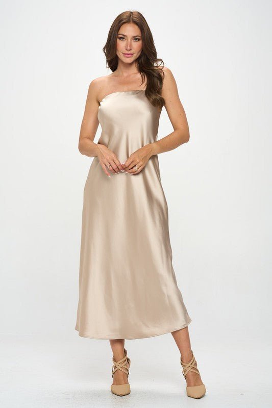 Silky Satin Tube Draped Dress - Coeur de la Mode