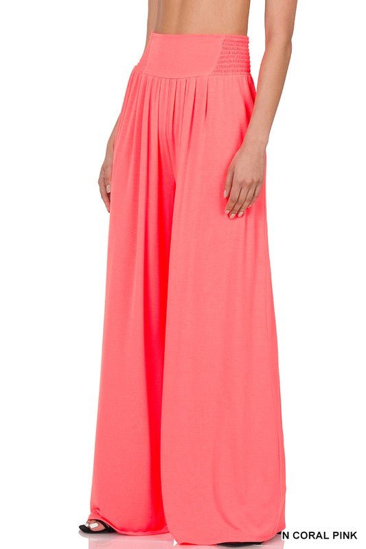 Smocked Waist Wide Leg Pants - Coeur de la Mode