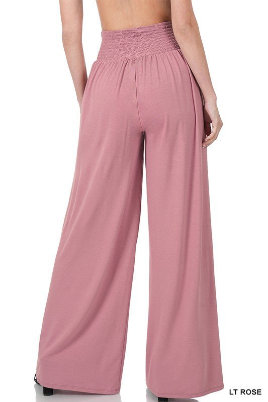 Smocked Waist Wide Leg Pants - Coeur de la Mode