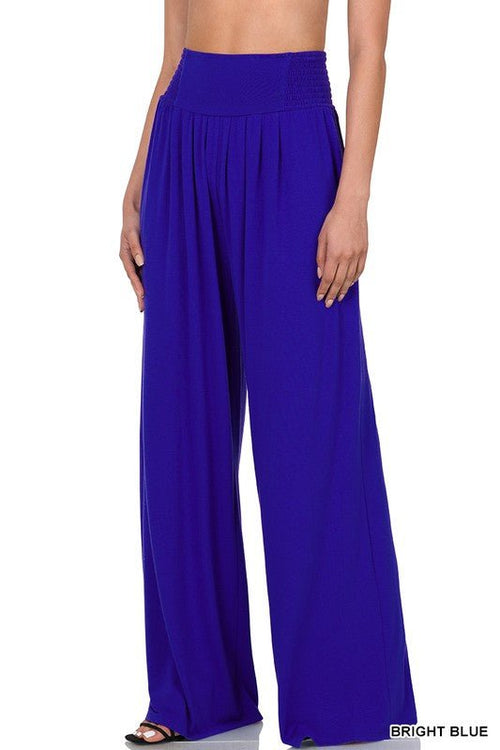 Smocked Waist Wide Leg Pants - Coeur de la Mode