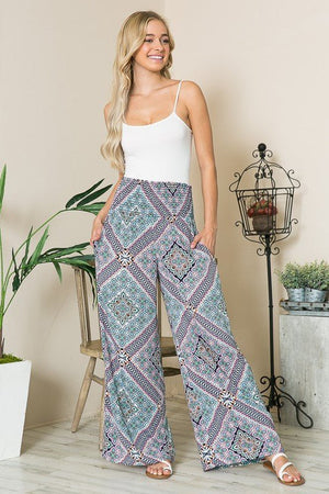 Smocked Wide Leg Pants - Coeur de la Mode