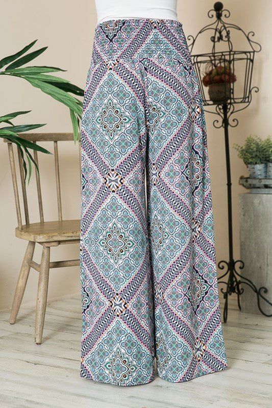 Smocked Wide Leg Pants - Coeur de la Mode