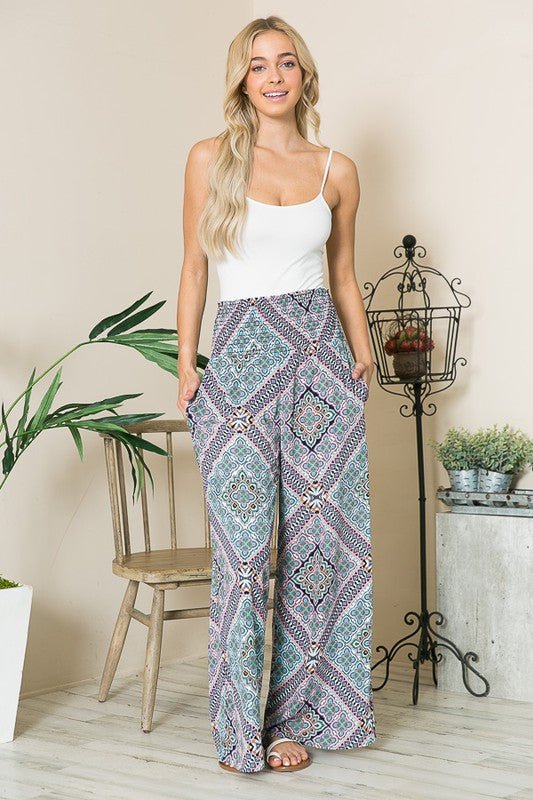 Smocked Wide Leg Pants - Coeur de la Mode
