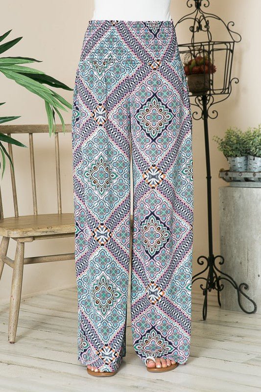 Smocked Wide Leg Pants - Coeur de la Mode