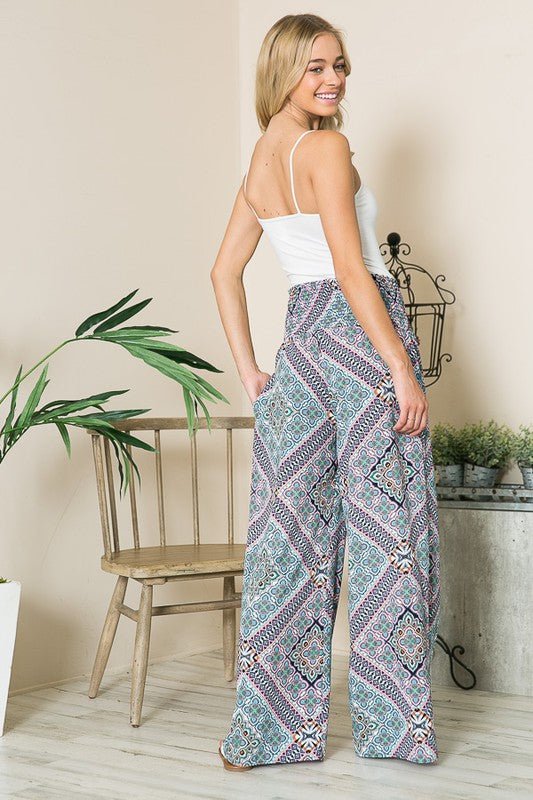 Smocked Wide Leg Pants - Coeur de la Mode