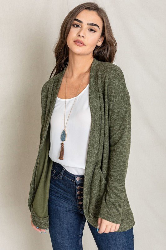 Solid Drape Pocket Cardigan - Coeur de la Mode