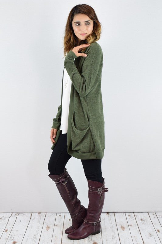 Solid Drape Pocket Cardigan - Coeur de la Mode