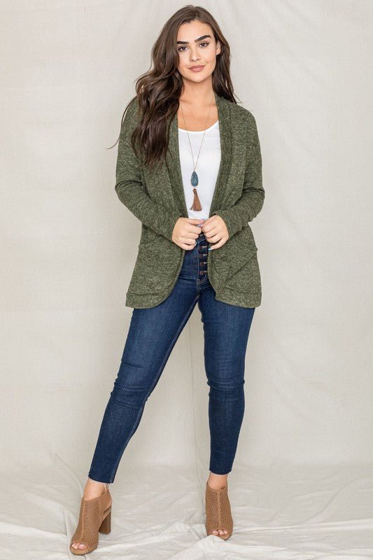 Solid Drape Pocket Cardigan - Coeur de la Mode