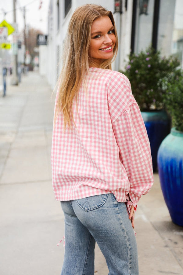 Spell Bound Red & Pink Cotton Ribbon Tie Gingham Pocket Jacket - Coeur de la Mode