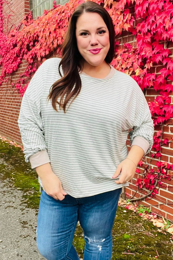 Spread Joy Grey & Ivory Striped Oversized Top - Coeur de la Mode