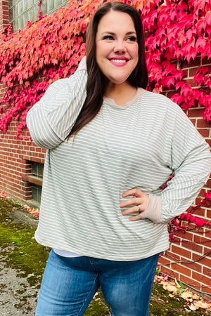 Spread Joy Grey & Ivory Striped Oversized Top - Coeur de la Mode
