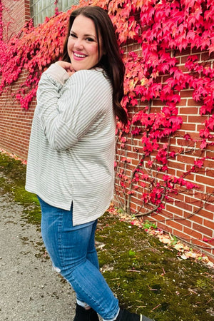 Spread Joy Grey & Ivory Striped Oversized Top - Coeur de la Mode