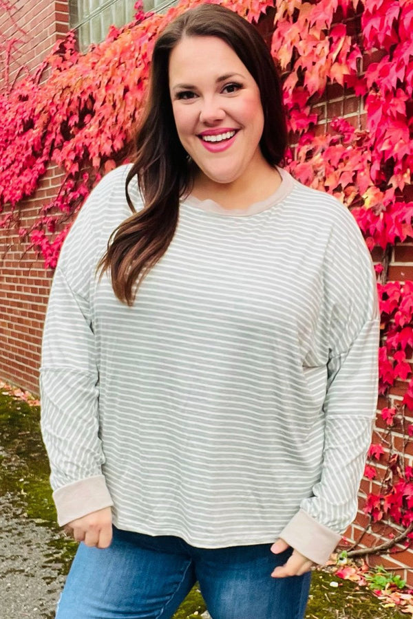 Spread Joy Grey & Ivory Striped Oversized Top - Coeur de la Mode