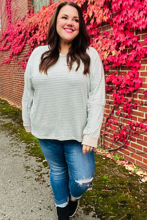 Spread Joy Grey & Ivory Striped Oversized Top - Coeur de la Mode