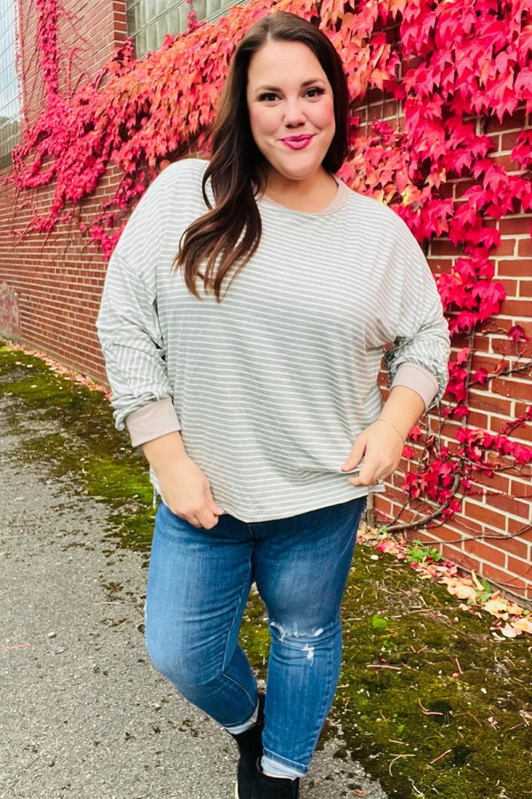 Spread Joy Grey & Ivory Striped Oversized Top - Coeur de la Mode