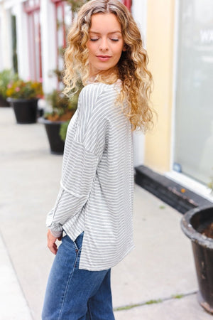 Spread Joy Grey & Ivory Striped Oversized Top - Coeur de la Mode