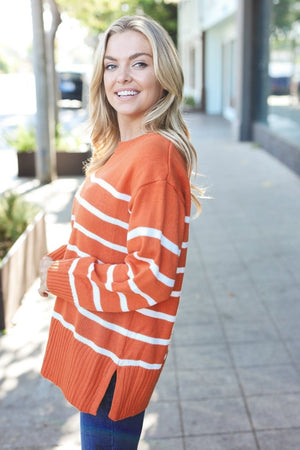 Stand Out Rust Striped Oversized Knit Sweater - Coeur de la Mode
