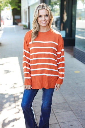 Stand Out Rust Striped Oversized Knit Sweater - Coeur de la Mode