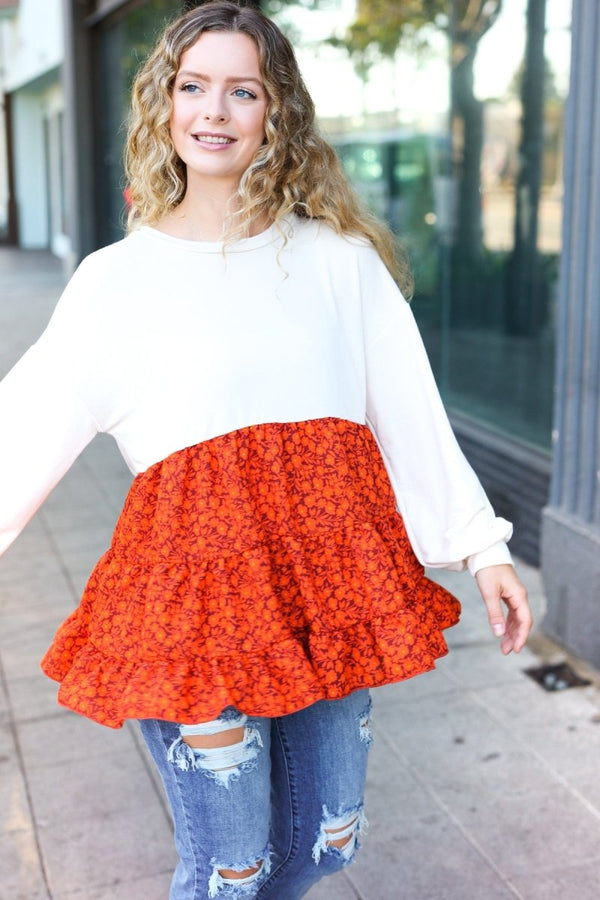 Star Struck Vintage Floral Oatmeal Tiered Babydoll Twofer Top - Coeur de la Mode