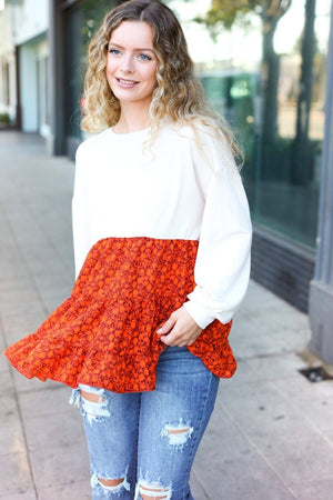 Star Struck Vintage Floral Oatmeal Tiered Babydoll Twofer Top - Coeur de la Mode