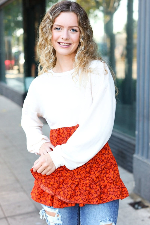 Star Struck Vintage Floral Oatmeal Tiered Babydoll Twofer Top - Coeur de la Mode