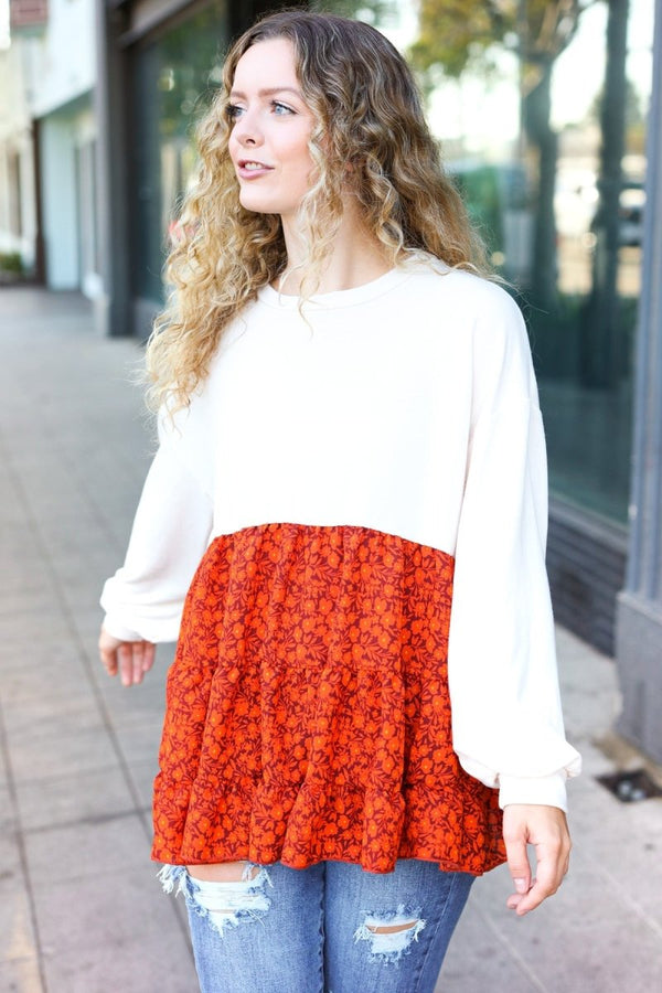 Star Struck Vintage Floral Oatmeal Tiered Babydoll Twofer Top - Coeur de la Mode