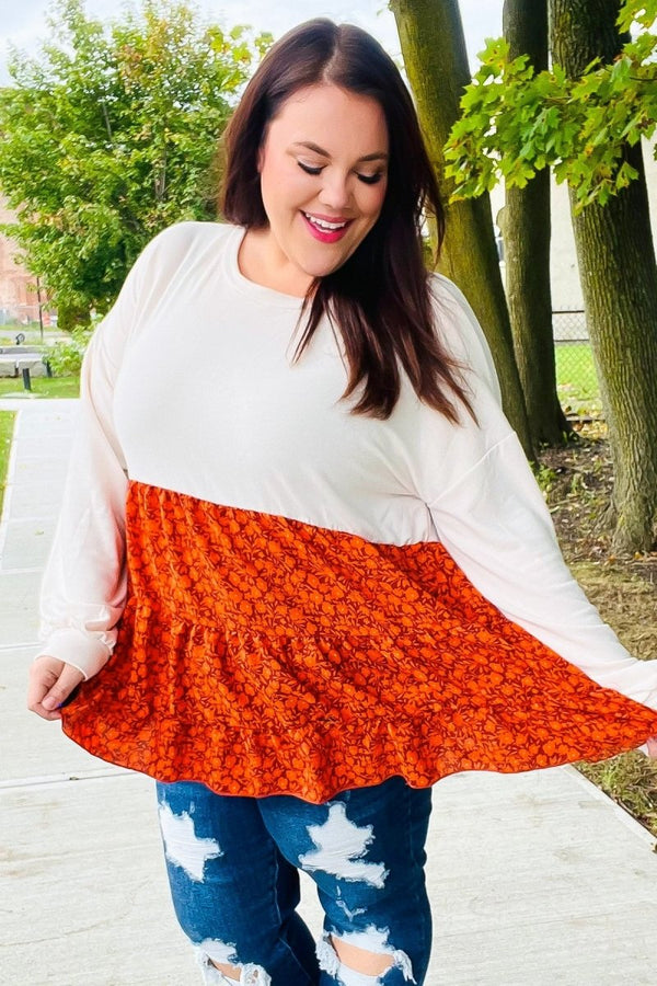 Star Struck Vintage Floral Oatmeal Tiered Babydoll Twofer Top - Coeur de la Mode