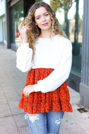 Star Struck Vintage Floral Oatmeal Tiered Babydoll Twofer Top - Coeur de la Mode