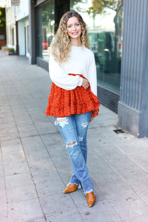 Star Struck Vintage Floral Oatmeal Tiered Babydoll Twofer Top - Coeur de la Mode