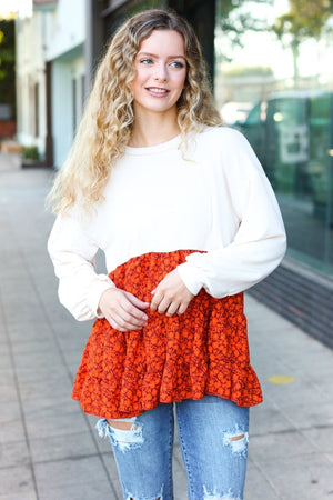 Star Struck Vintage Floral Oatmeal Tiered Babydoll Twofer Top - Coeur de la Mode
