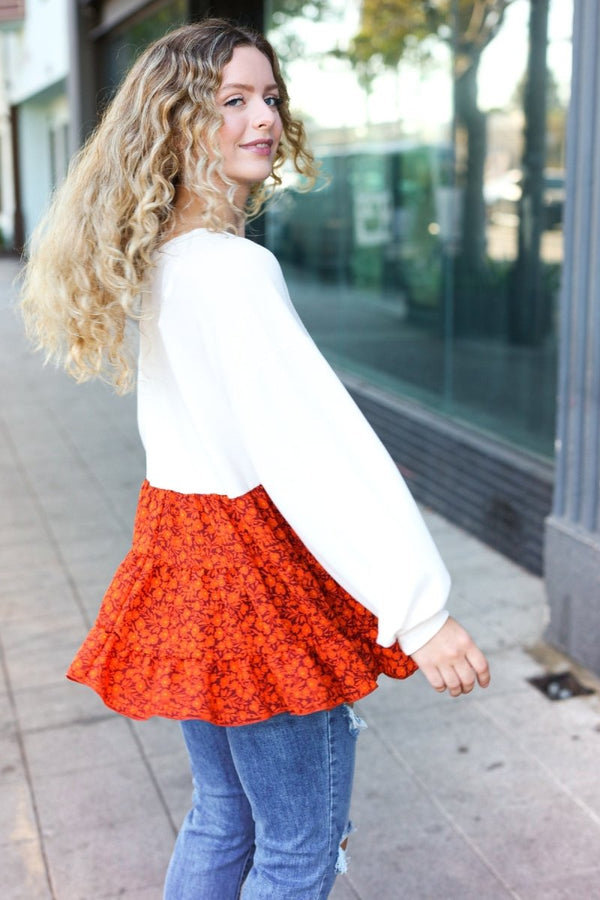 Star Struck Vintage Floral Oatmeal Tiered Babydoll Twofer Top - Coeur de la Mode
